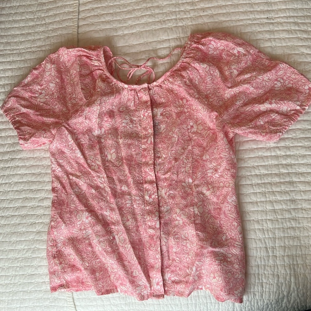 J Crew linen puff sleeve blouse